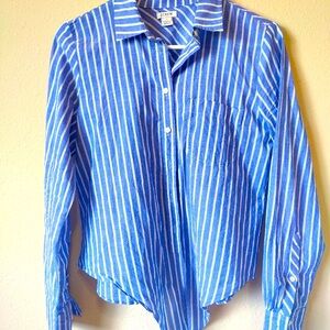 J. Crew Blue & White Striped Women Shirt Size S